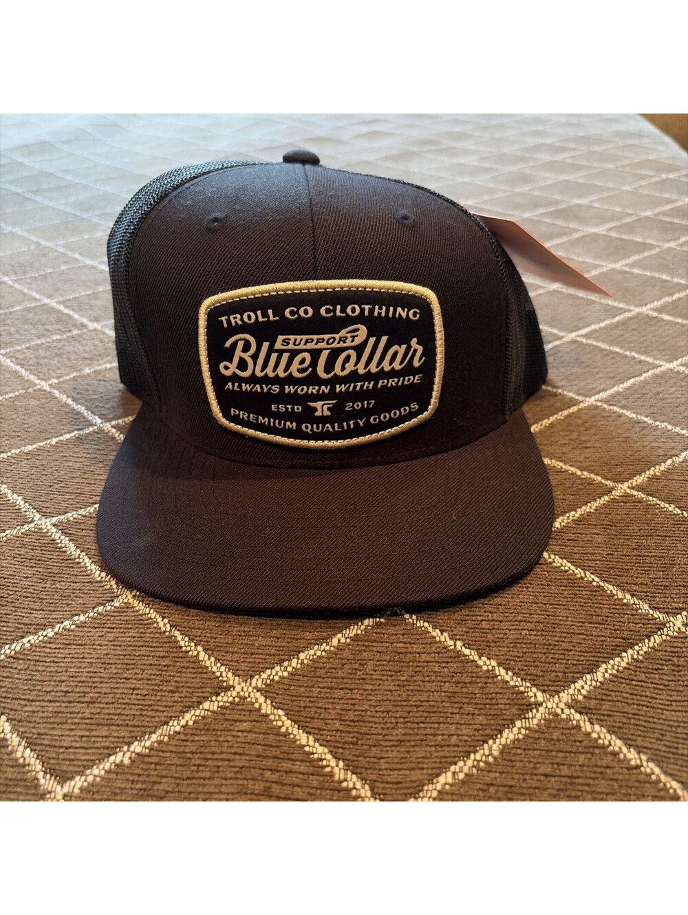 SBC BARRICADE CURVED BRIM TRUCKER HAT Troll Co. Support Blue Collar